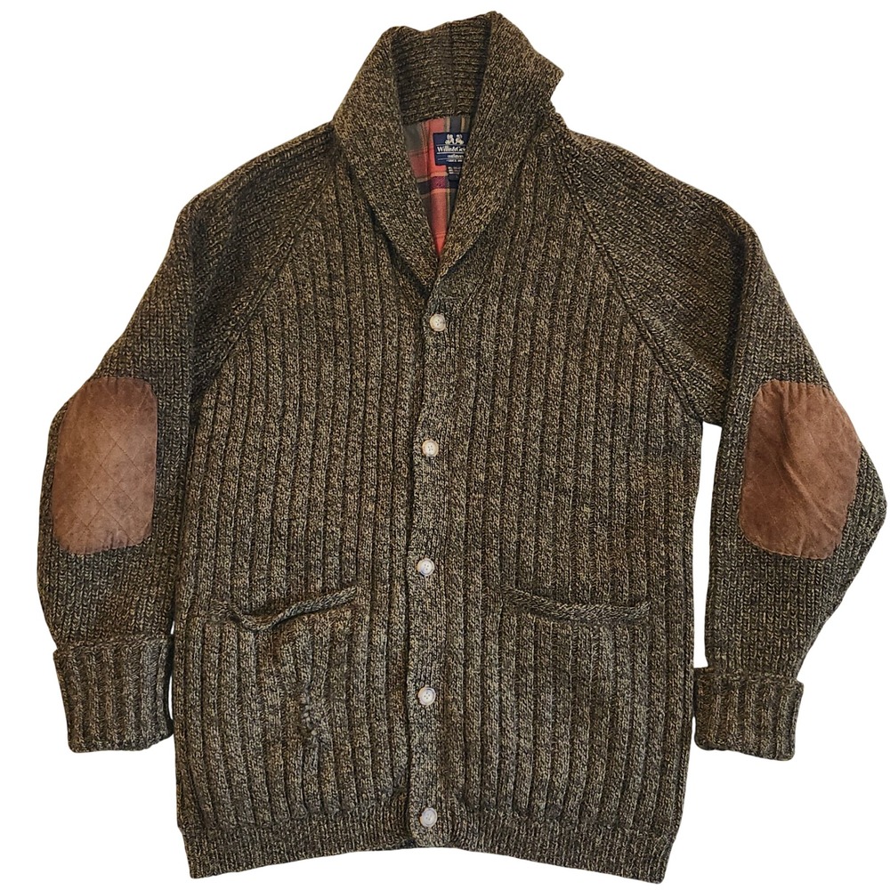 Men's Shawl Collar Cardigan Sweater with Elbow Patches - Brown